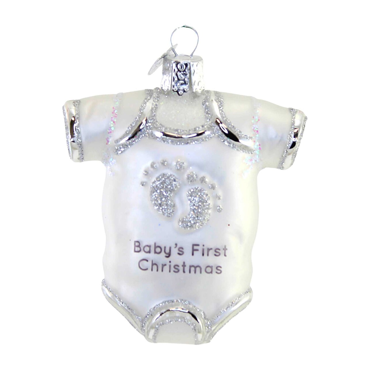 Old World Christmas 3.25 In Baby Onesie White Christmas Tree Ornament , Ornament Baby's First